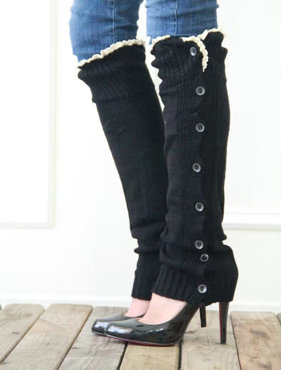 Knit Leg Warmers with Buttons Womens Slouchy Winter Legwear Long Boot Socks